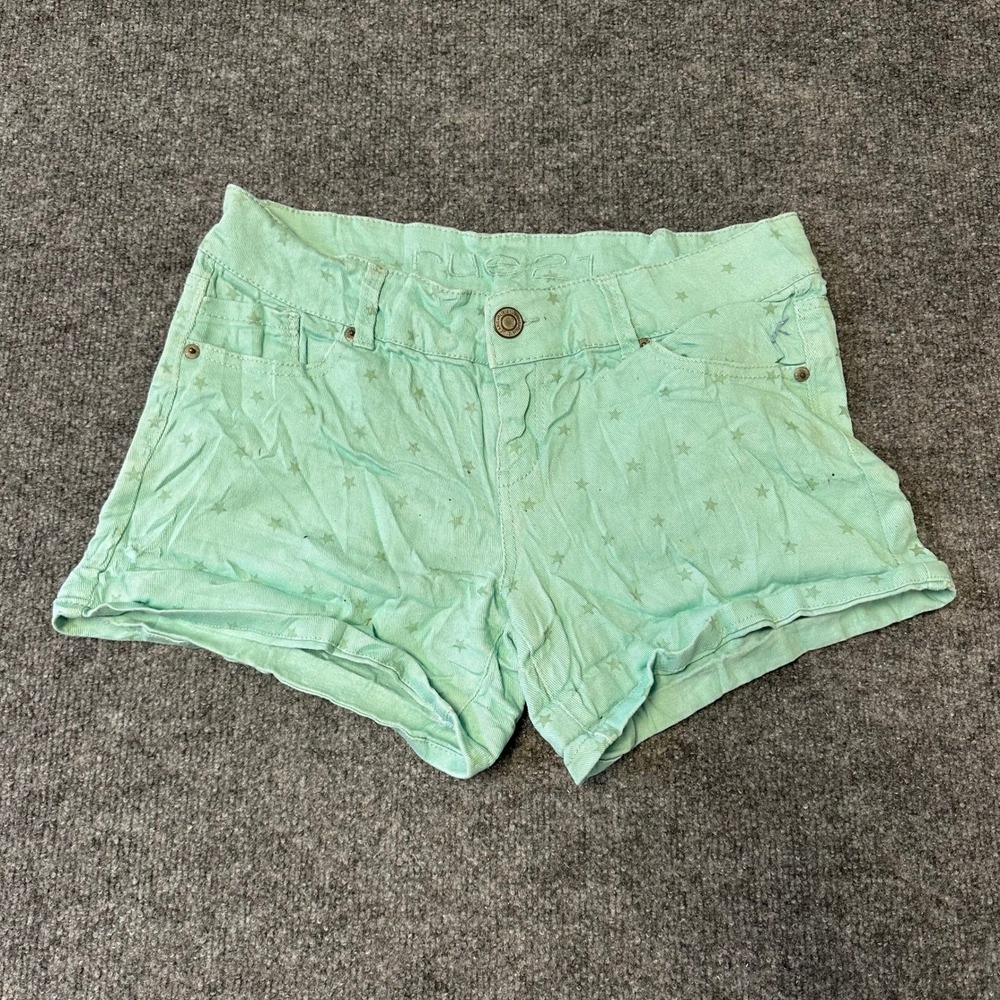 Rue21 Shorts Womens Size 7/8 Mint Green Star Print Denim Stretch Casual Summer